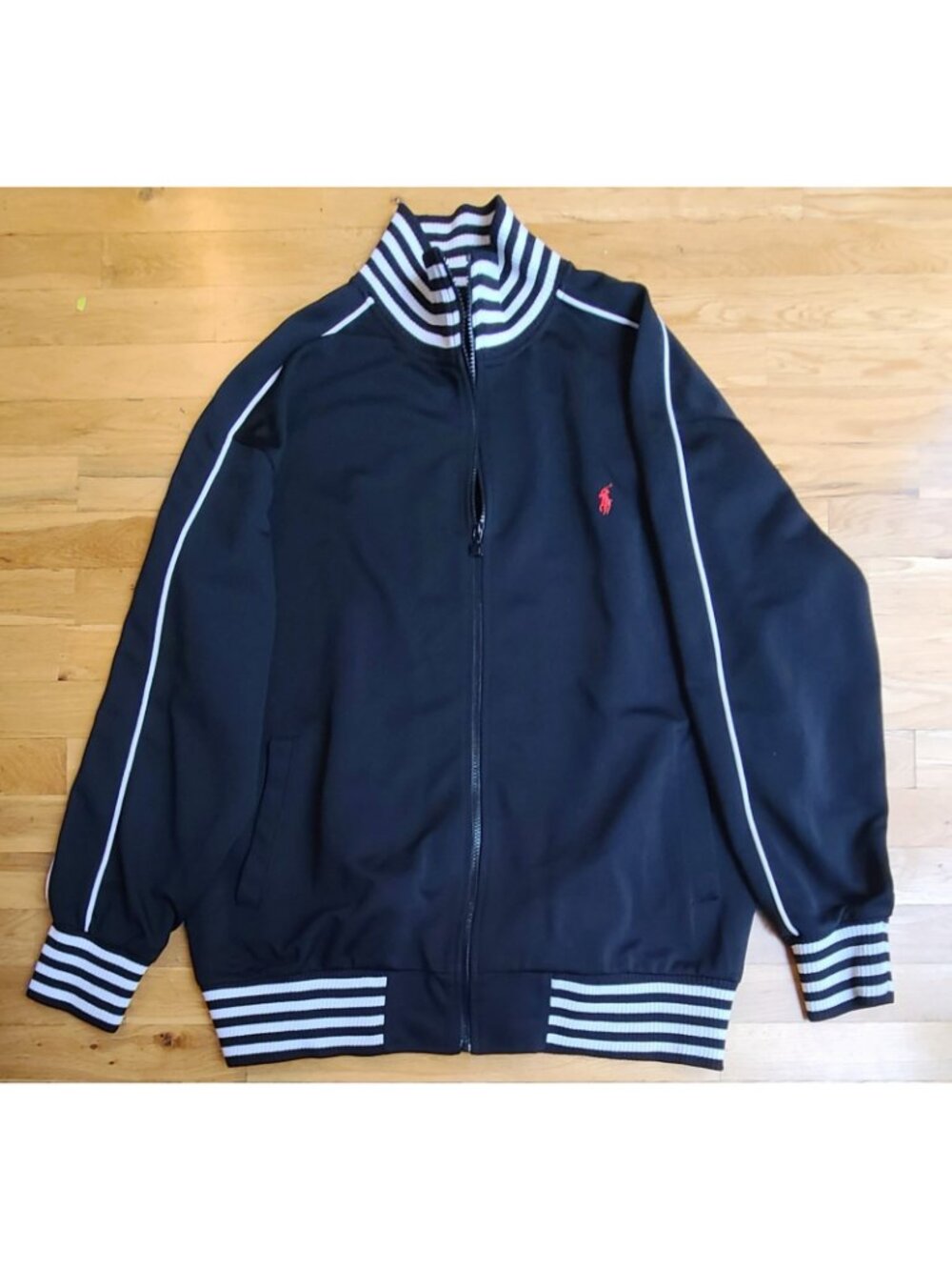 Vintage Polo Ralph Lauren Men’s Track Jacket XL | Black Striped Full Zip |
